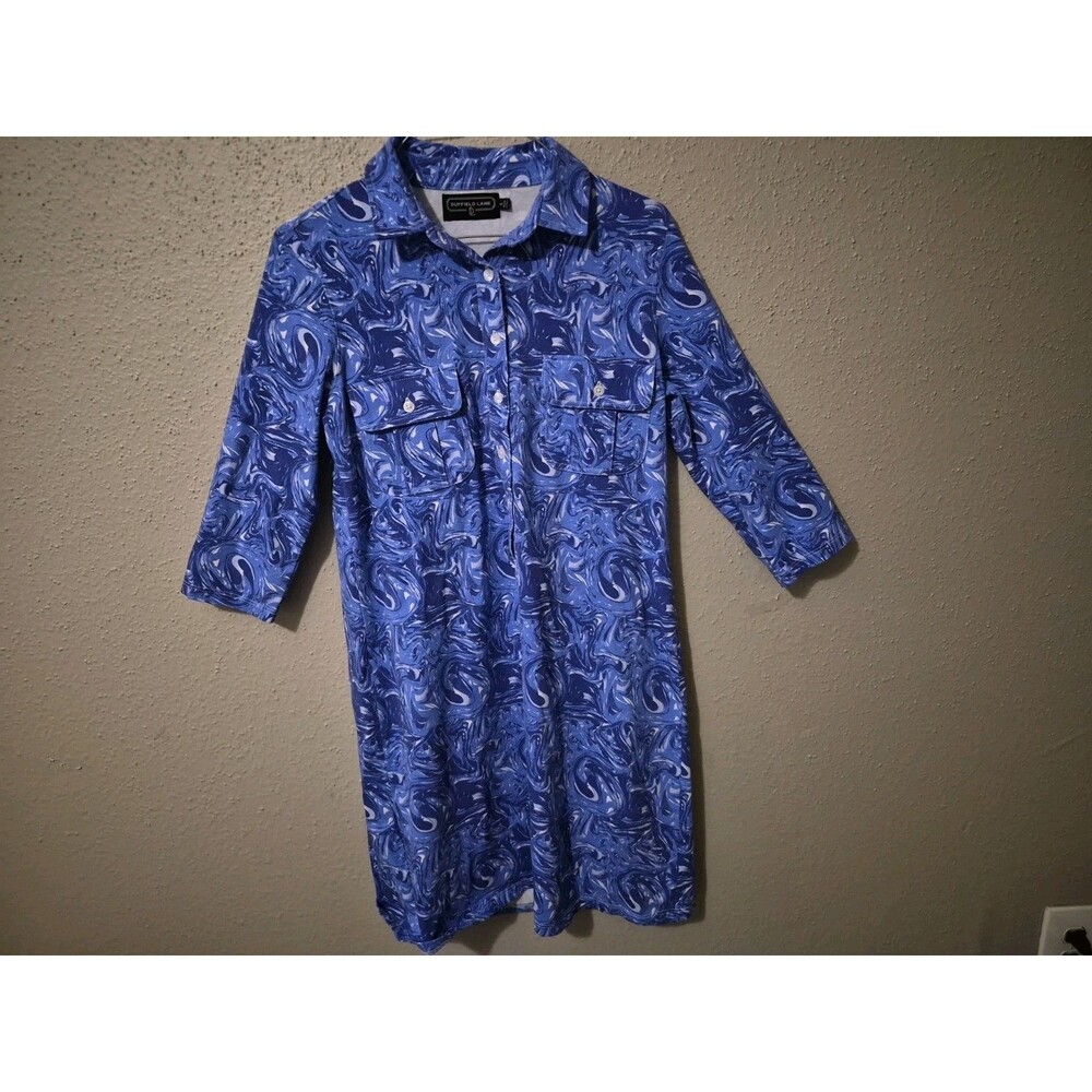 Siffield Lane Coco Dress S Stretchy Blue Marble Swirl Preppy Coastal $205
